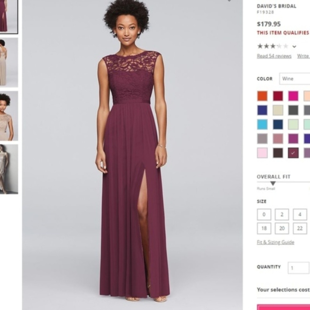 Wine David’s Bridal Bridesmaid Dress Sz 4 - F19328